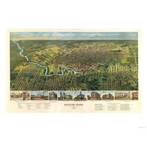 Houston, Texas   Panoramic Map Travel Premium Poster Print, 18x24