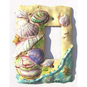 Painted Metal Seashells  Single Rocker Switchplate   Handcrafted Shell 