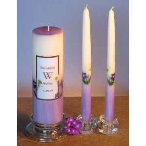  Purple Flower Garden Personalized Unity Candle Set