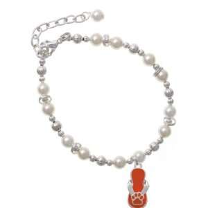  Paw Flip Flop Orange Czech Pearl Beaded Charm Bracelet 