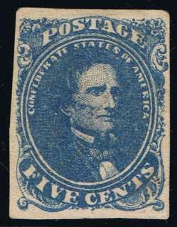US stamp#CSA 4 5c Blue 1862 Confed​erate State used stamp thin 