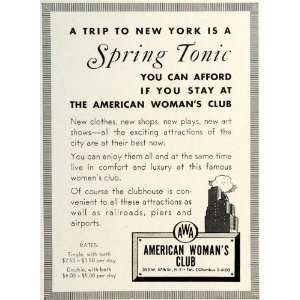  1937 Ad American Womans Club Hotel Logo Lodging Vacation 