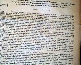 WORLD WAR I STARTS Germany Declaration of War France Russia 1914 WWI 