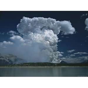  Forest Fire Cloud Behind Lake in the Canadian Rockies 
