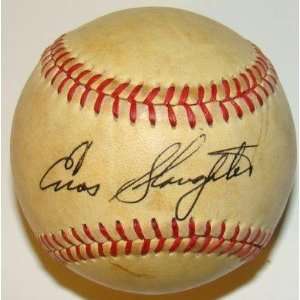  Enos Slaughter Autographed Baseball   Feeney   Autographed 