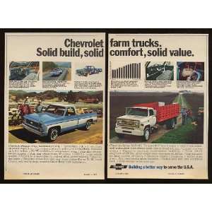  1973 Chevy Pickup Farm Trucks 2 Page Print Ad (11987 