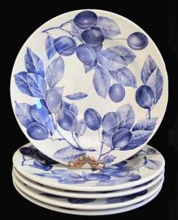 Crate & Barrel Blue Plum and Branch Dinner Plates ~ 5  