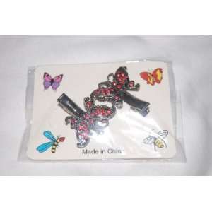  Metal Butterflies with Red Gems on 1.25 Silver Alligator Clip Beauty