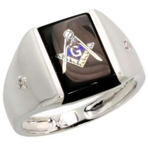 14k White Gold Freemasonry Masonic Ring, w/ 0.02 Carat Brilliant Cut 