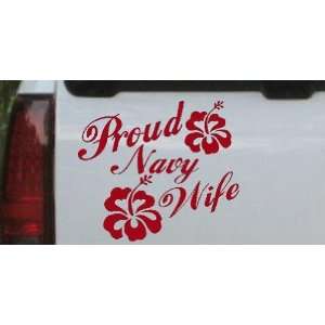  5in X 5.8in Red    Proud Navy Wife Hibiscus Flowers Military 