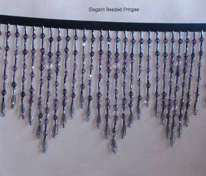 Striking Lt Purple Crystal & Gray Acrylic beaded fringe  