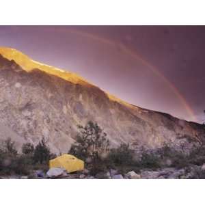 Campers Tent with Mountain and Rainbow Along the Alsek River, Alaska 