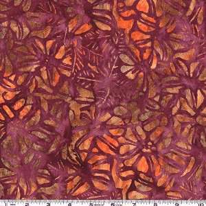  45 Wide Rayon Batik Floral Wine/Orange Fabric By The 