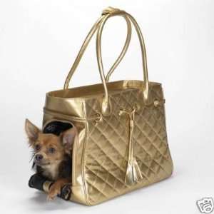   &Zoey Quilted Metallic Dog Pet Carrier TEACUP GOLD