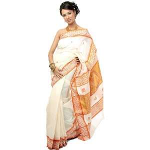   Kasavu Cotton Sari from Kerala with Auspicious Motifs   Pure Cotton