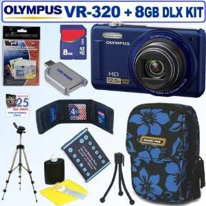  Olympus VR 320 14 MP Digital Camera (Blue) + 8GB Deluxe 