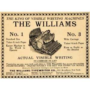  1896 Vintage Ad Williams Typewriter No. 1 No. 3 Antique 