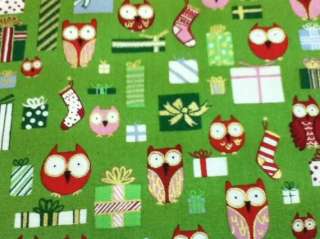 Hoot and Loot Holiday Owl Fabric Christmas Gifts Green  