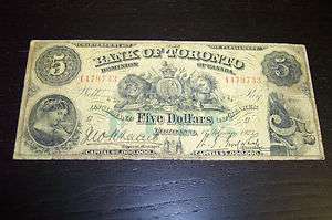 1923 CANADA BANK OF TORONTO $ 5 FIVE DOLLARS 715 22 18 LAMB GOODERHAM 