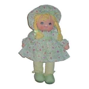 Rag Doll Blond in Green Print Dress and Hat 20 Inches Tall