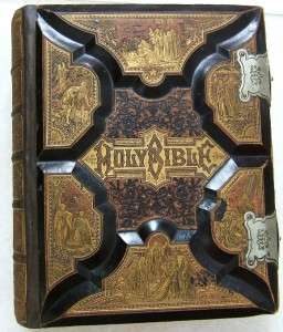   Gustave Dore Illustrated Antique Leather Family Bible Silver Clasps