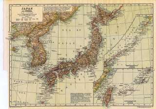 1910 Antique Japan Korea Large Old Map  