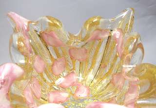 Murano Barovier & Toso Bowl Gold Pink Patchwork c.1950  