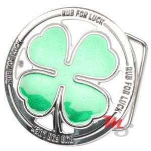  RUB FOR LUCK Shamrock 4 Leaf Clover Irish Belt Buckle 