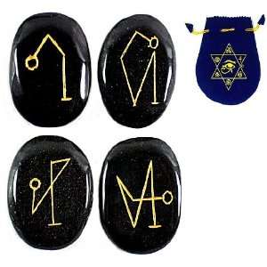 ARCHANGEL STONE SET ~ 4 Black Jasper Stones w/ Etched Archangel Sigils 