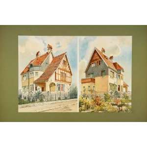   House Darmstadt Elevations Plans   Original Chromolithograph Home