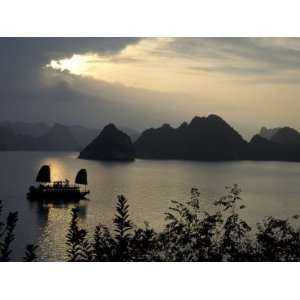  Sunset on Karst Hills and Junk Boats, Ha Long Bay, Vietnam 