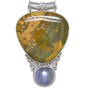   Silver Ocean Jasper and Created Mabe Pearl Pendant by Sajen Jewelry