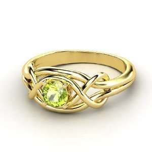  Infinity Knot Ring, Round Peridot 14K Yellow Gold Ring 