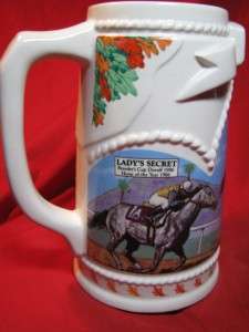 OAK TREE HORSE RACING SANTA ANITA BEER MUG 1988 STEIN JOHN HENRY LADY 