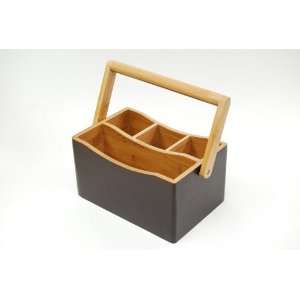   Stained Bamboo Utensil Caddy with Handle   Espresso