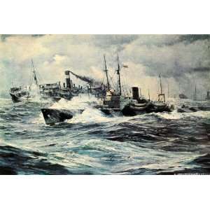   Guard Warships Military Ships Anton Otto Fisher   Original Color Print