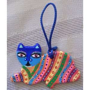  Striped Kitty Paper Clay Ornament by Hallie Engel
