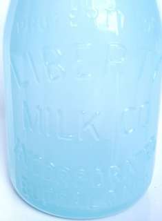 Delphite Blue Milk Color Glass Liberty Milk Bottle  
