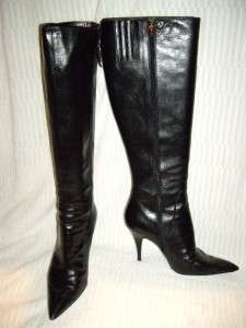 VIA SPIGA~AMPIO~Tall Black Leather High Heel Boots~7 M~Made in Italy 