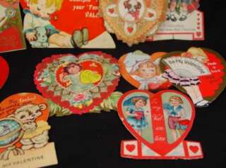 10 Vintage Antique Valentines Day Greeting Cards Lot Heart Shaped Die 
