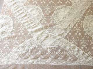 FABULOUS SHABBY Antique Vtg NORMANDY LACE Tambour Net Lace Bedspread 