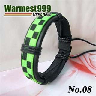   Mens Womens Fashion Cool Leather Hemp Bracelet Wristband Cuff Va01 12