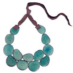 Andean Collection Tagua Suede Bib Necklace Spring Teal Necklaces 