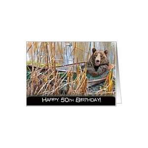 50th birthday bear humor boat Card