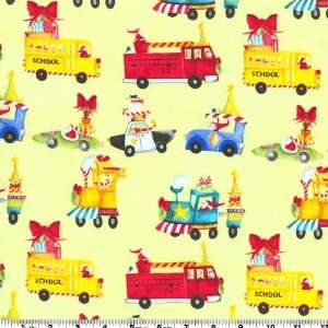  45 Wide Winter Wonderland Vehicles Key Lime Fabric By 