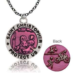 Triathlete St. Christopher TRI Necklace   Pink  Sports 