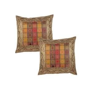  India Ethnic Decor Cushion Covers With Banarsi Brocade 