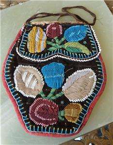 Antique Native American Iroquois Woodland Beaded Pouch Bag Purse 