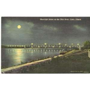   Vintage Postcard Moonlight Scene on the Ohio River   Cairo Illinois
