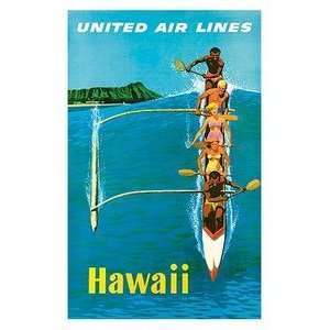  Hawaii Poster United Airlines Outrigger 9 inch by 12 inch 